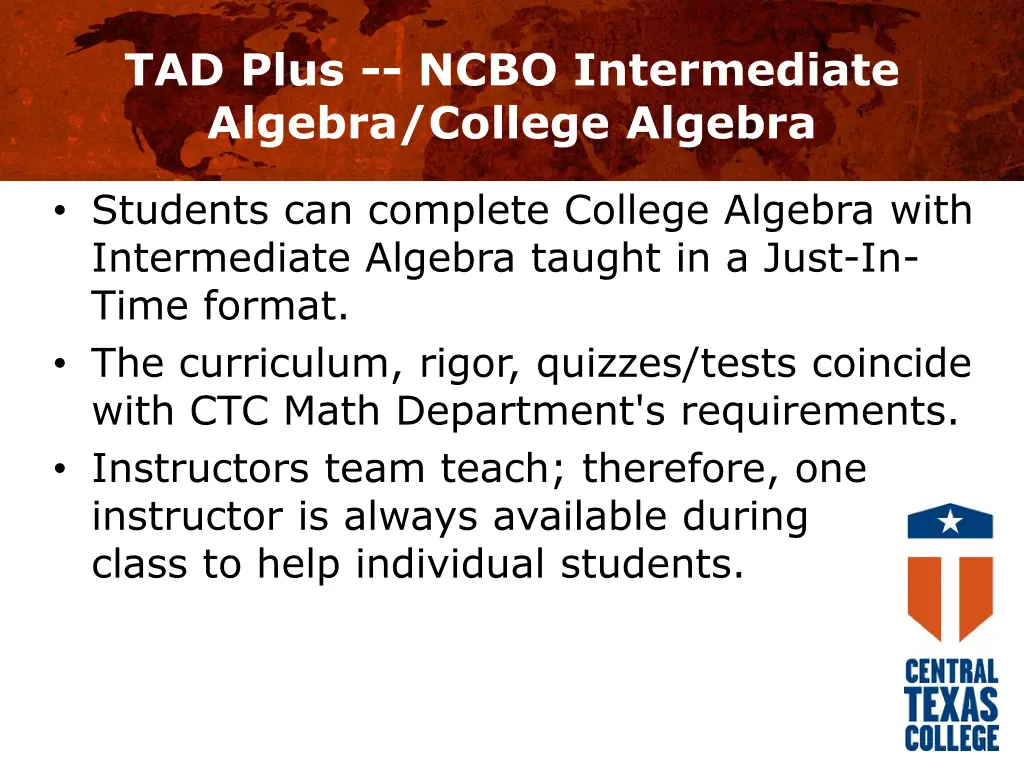 tad plus ncbo intermediate algebra college algebra