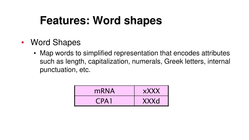 features word shapes