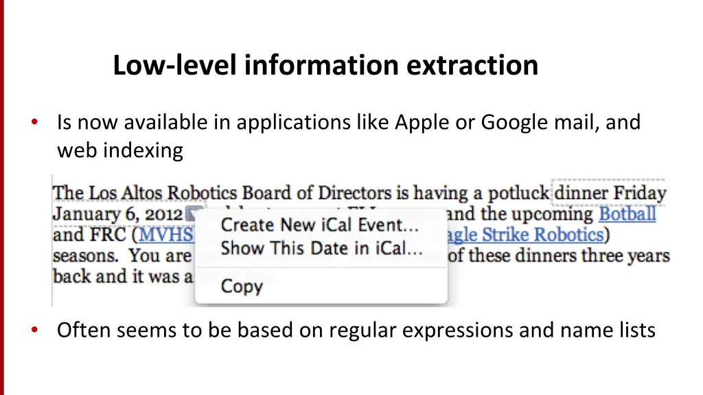 low level information extraction