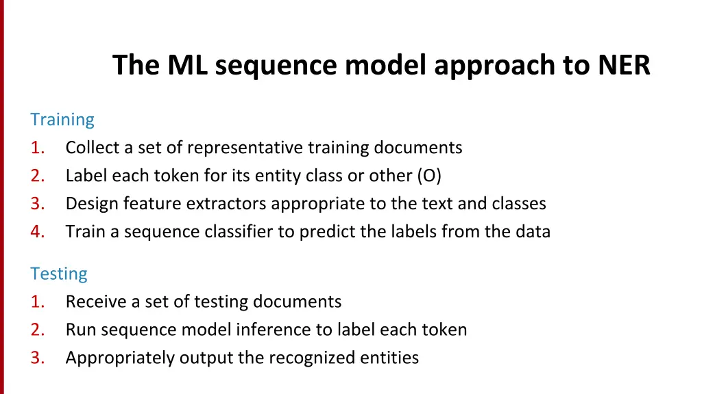 the ml sequence model approach to ner