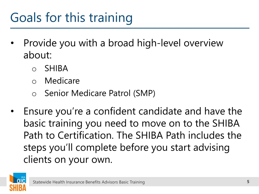 goals for this training