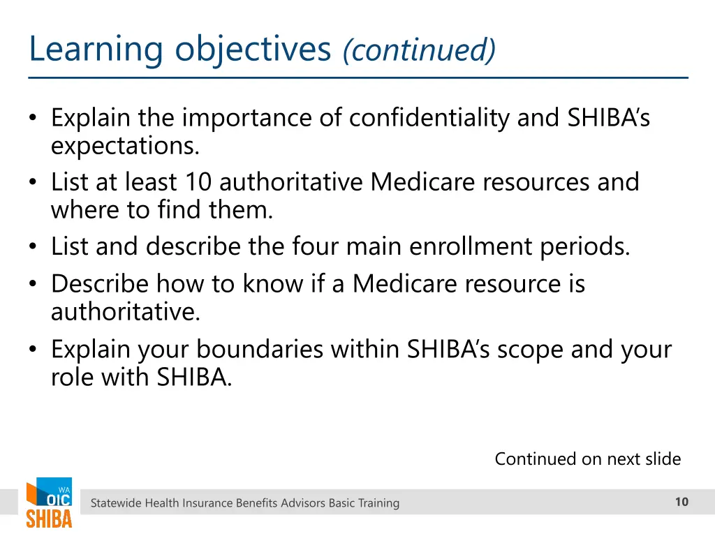 learning objectives continued