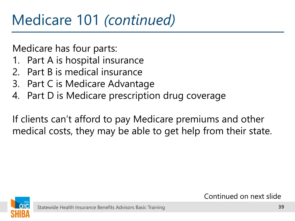 medicare 101 continued