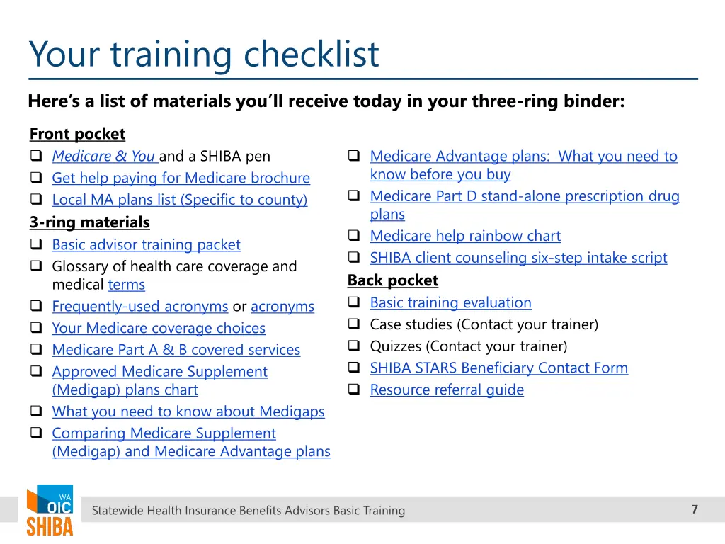 your training checklist