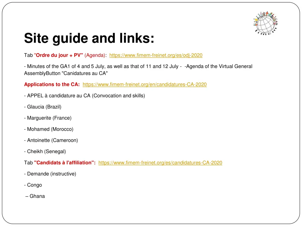 site guide and links