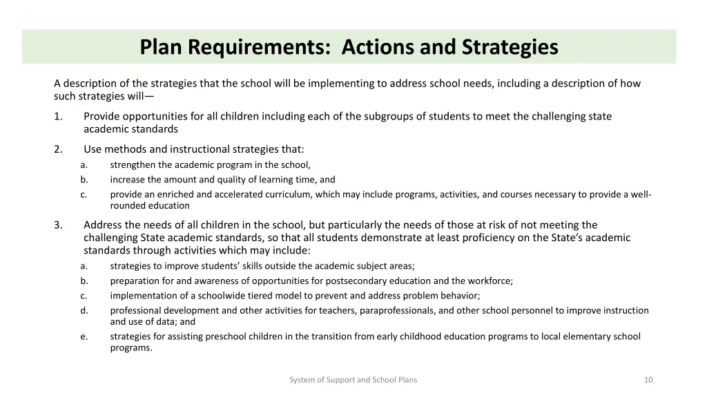 plan requirements actions and strategies