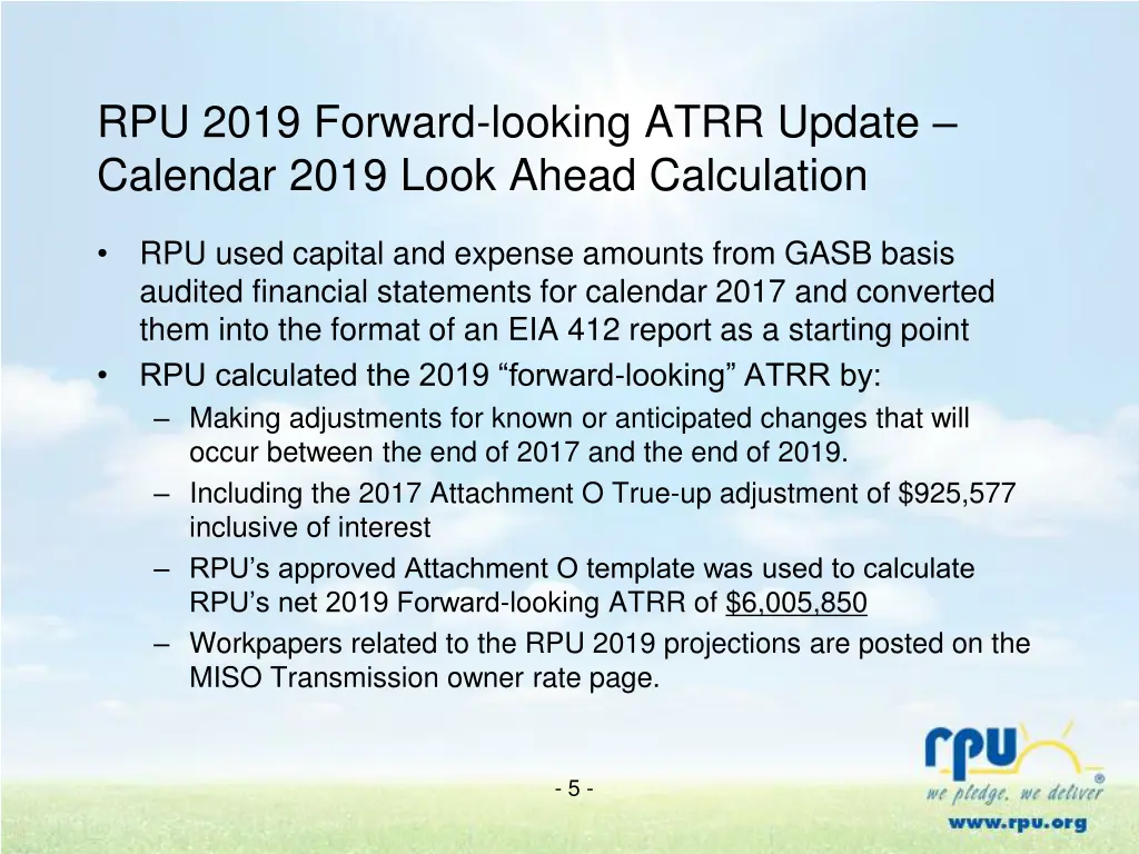 rpu 2019 forward looking atrr update calendar