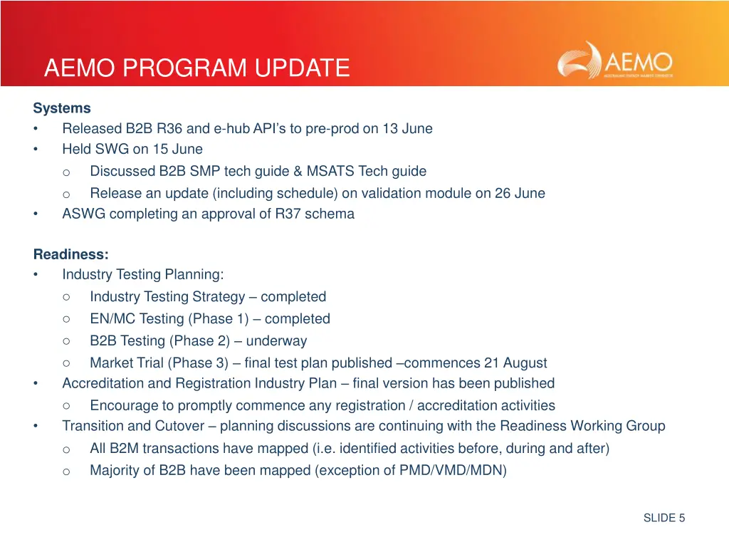 aemo program update 1