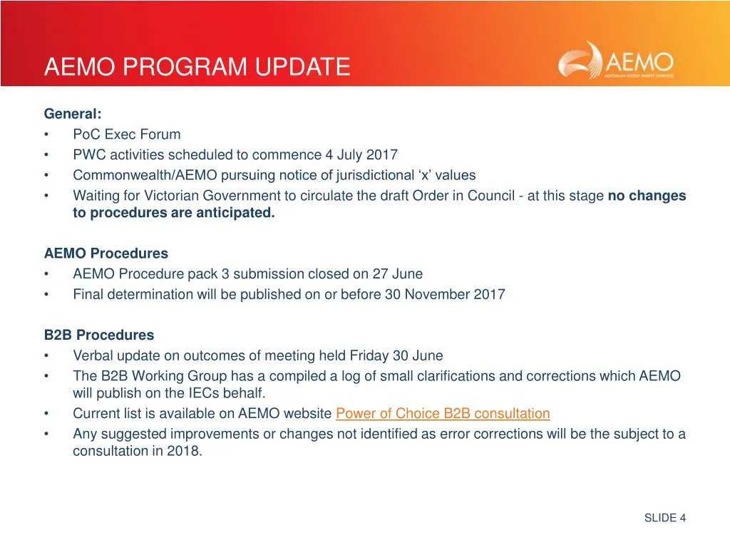 aemo program update