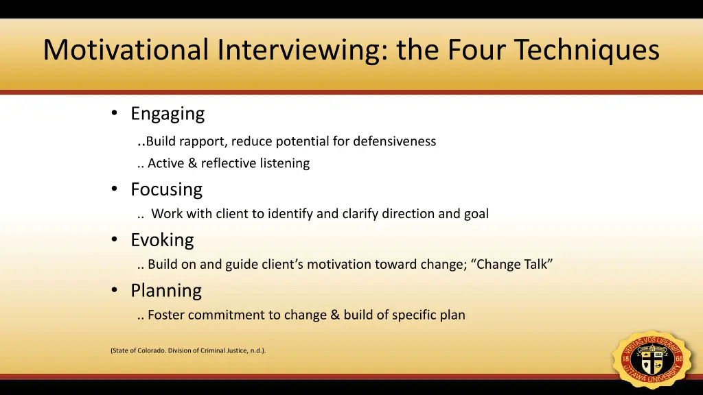 motivational interviewing the four techniques