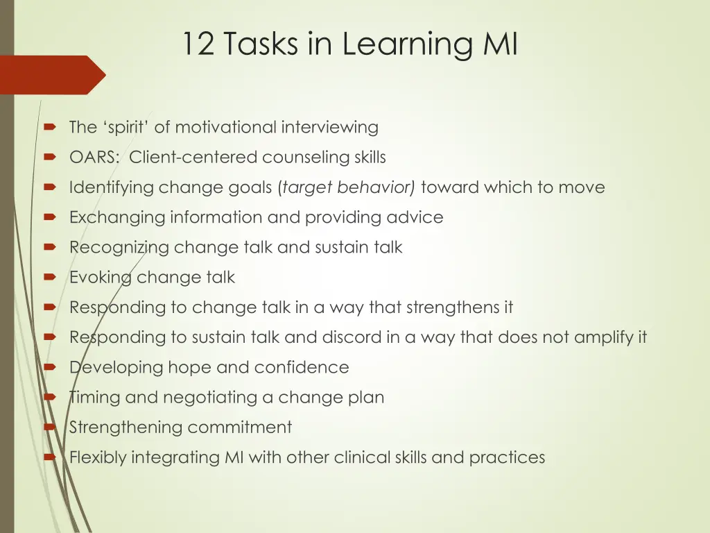 12 tasks in learning mi