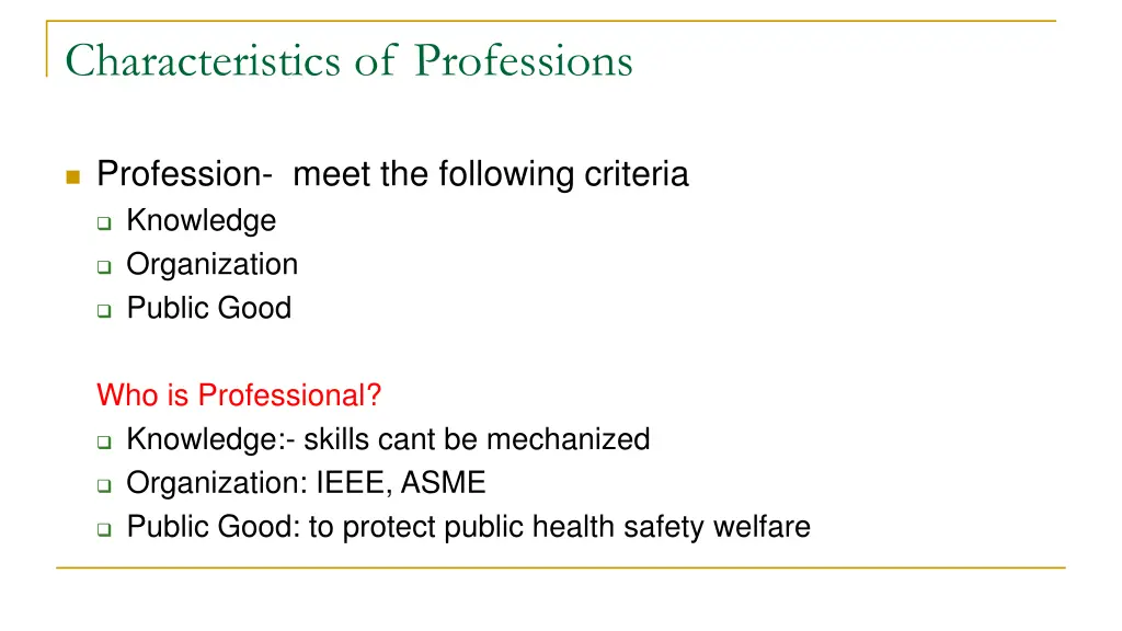 characteristics of professions