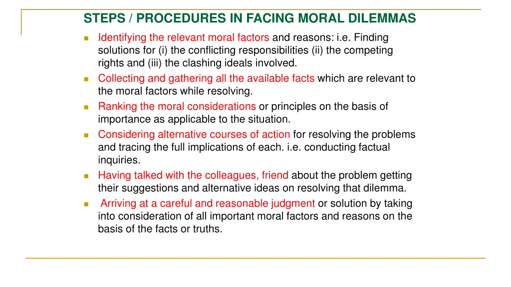 steps procedures in facing moral dilemmas