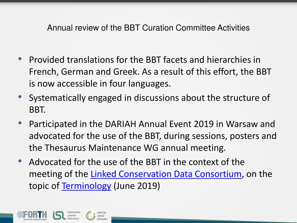 annual review of the bbt curation committee
