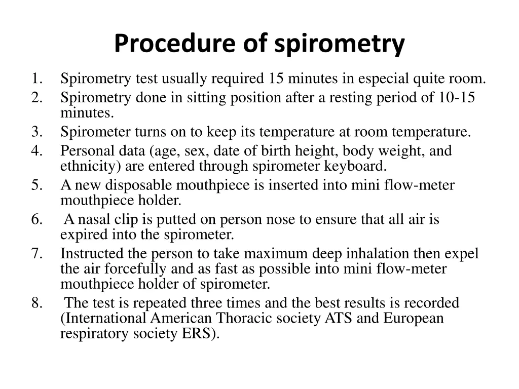 procedure of spirometry