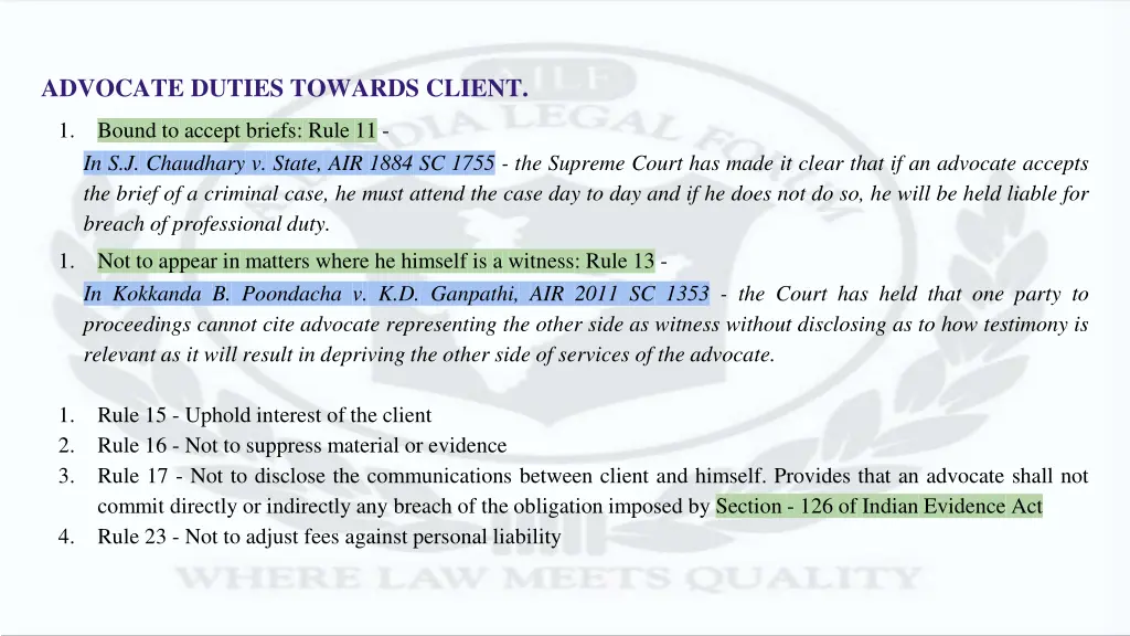 advocate duties towards client