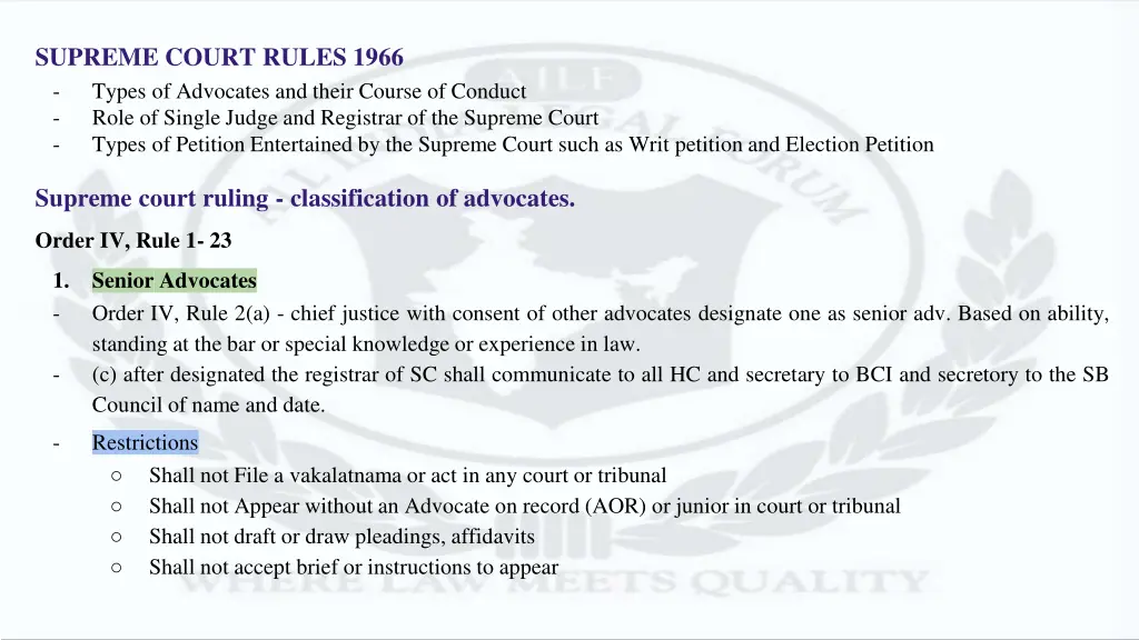 supreme court rules 1966 types of advocates