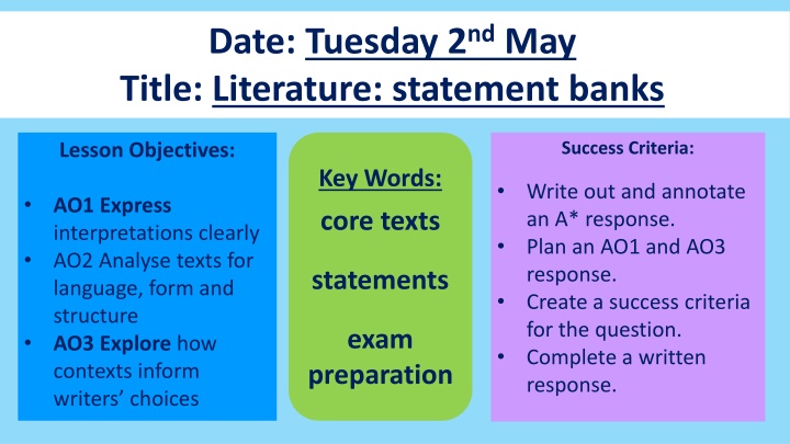 date tuesday 2 nd may title literature statement