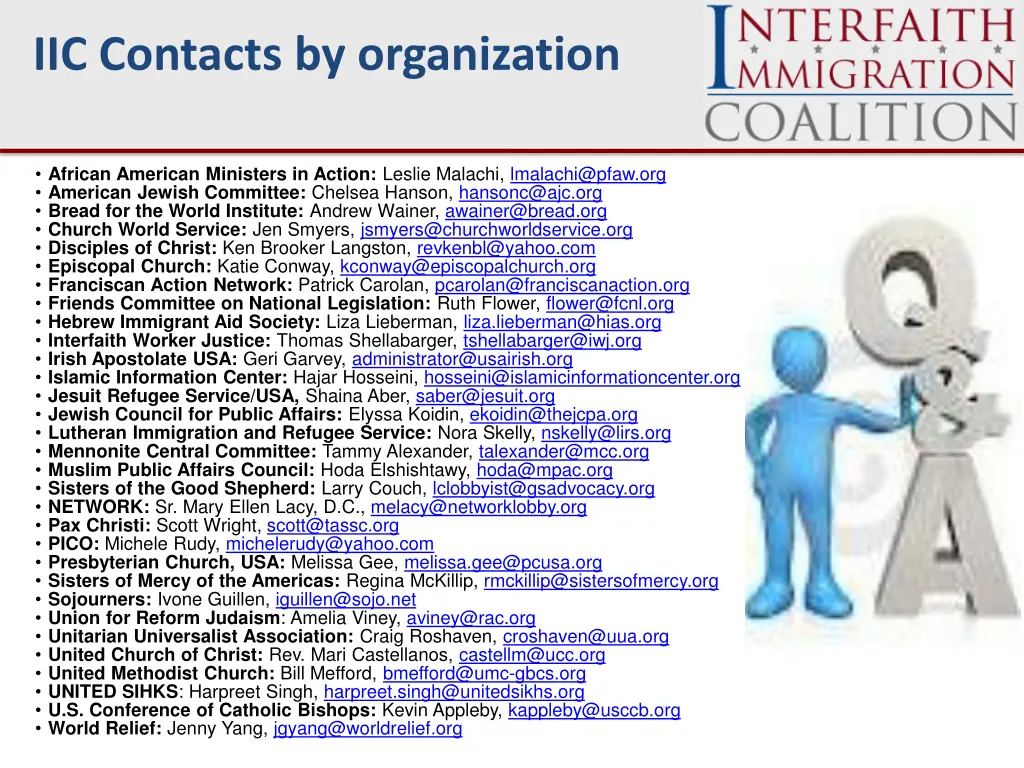 iic contacts by organization