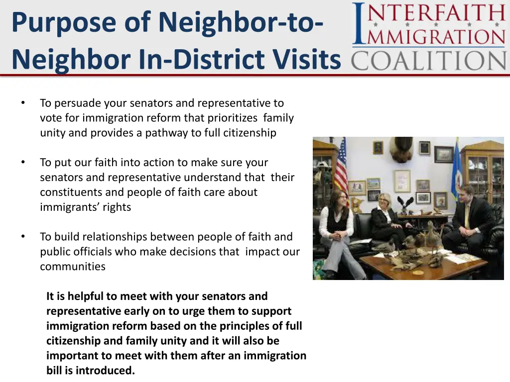 purpose of neighbor to neighbor in district visits