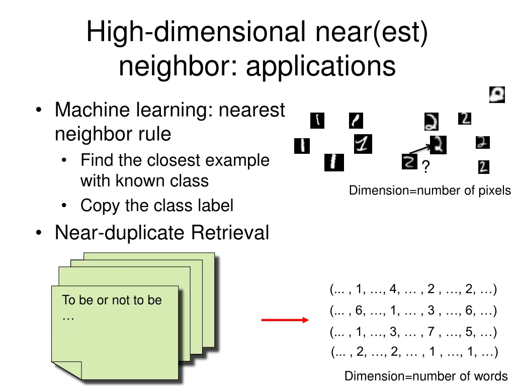 high dimensional near est neighbor applications