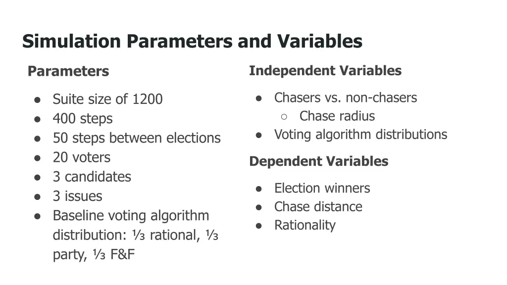 simulation parameters and variables
