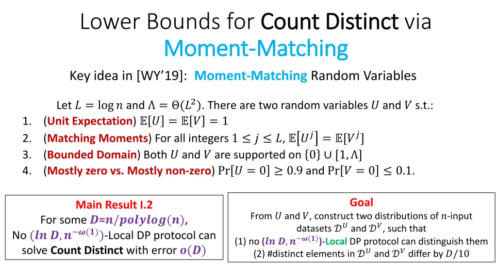 lower bounds for count distinct moment moment 1