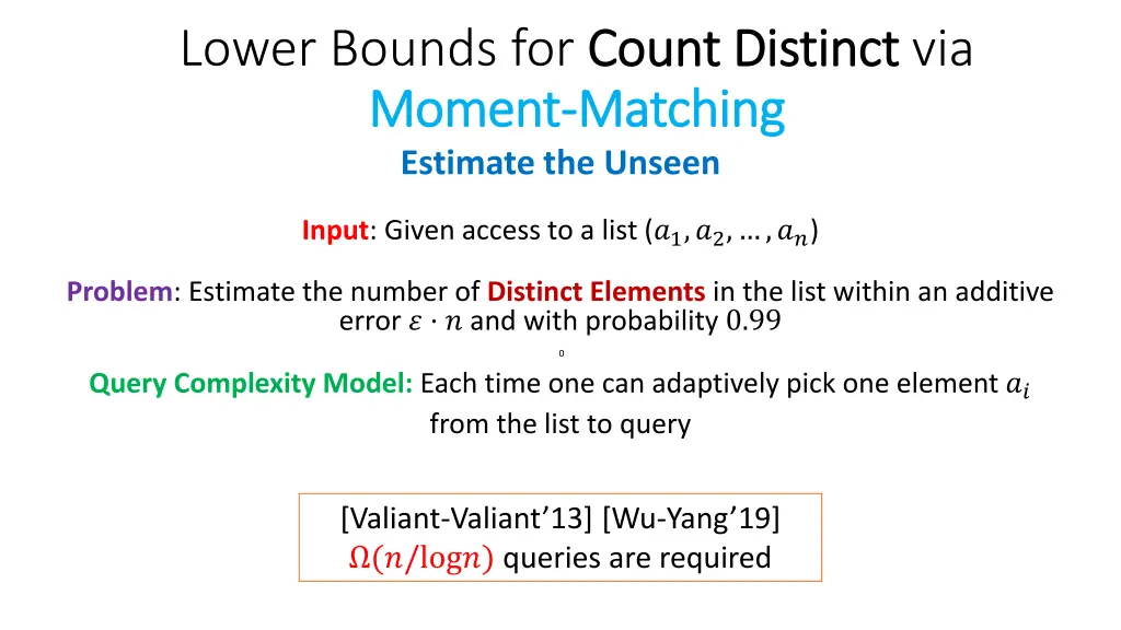 lower bounds for count distinct moment moment