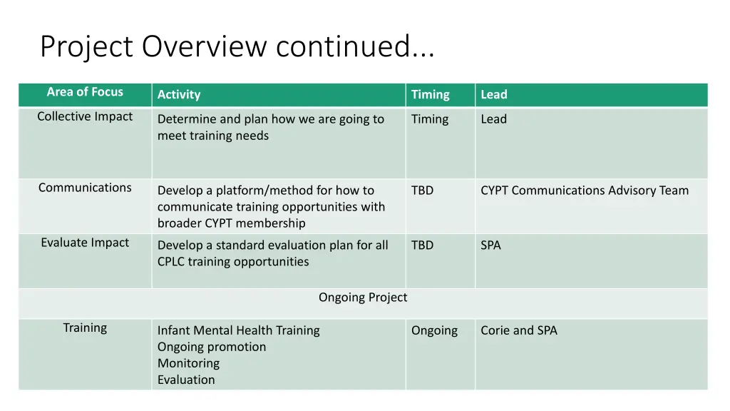 project overview continued