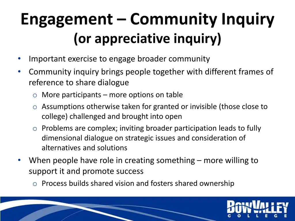 engagement community inquiry or appreciative