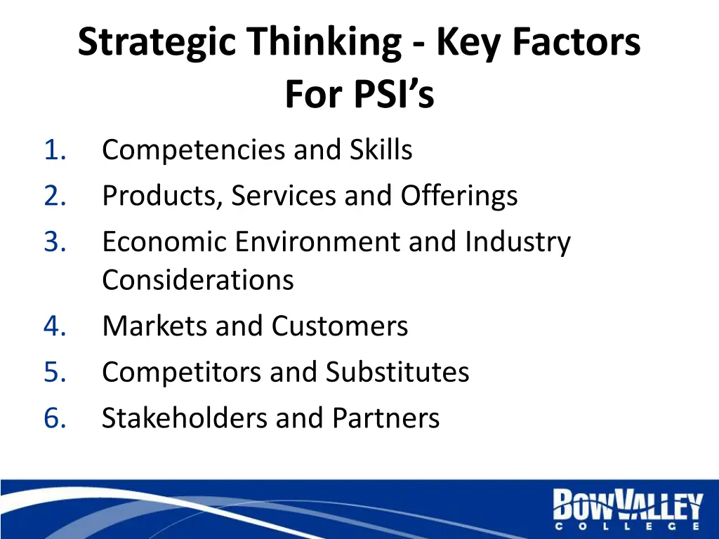 strategic thinking key factors for psi s