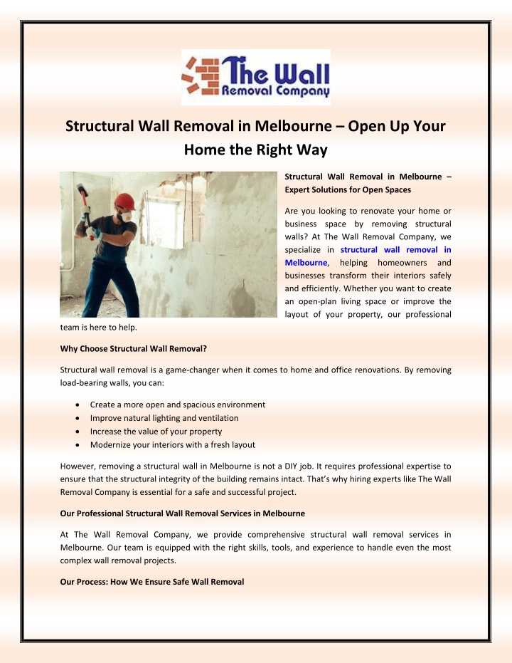 structural wall removal in melbourne open up your