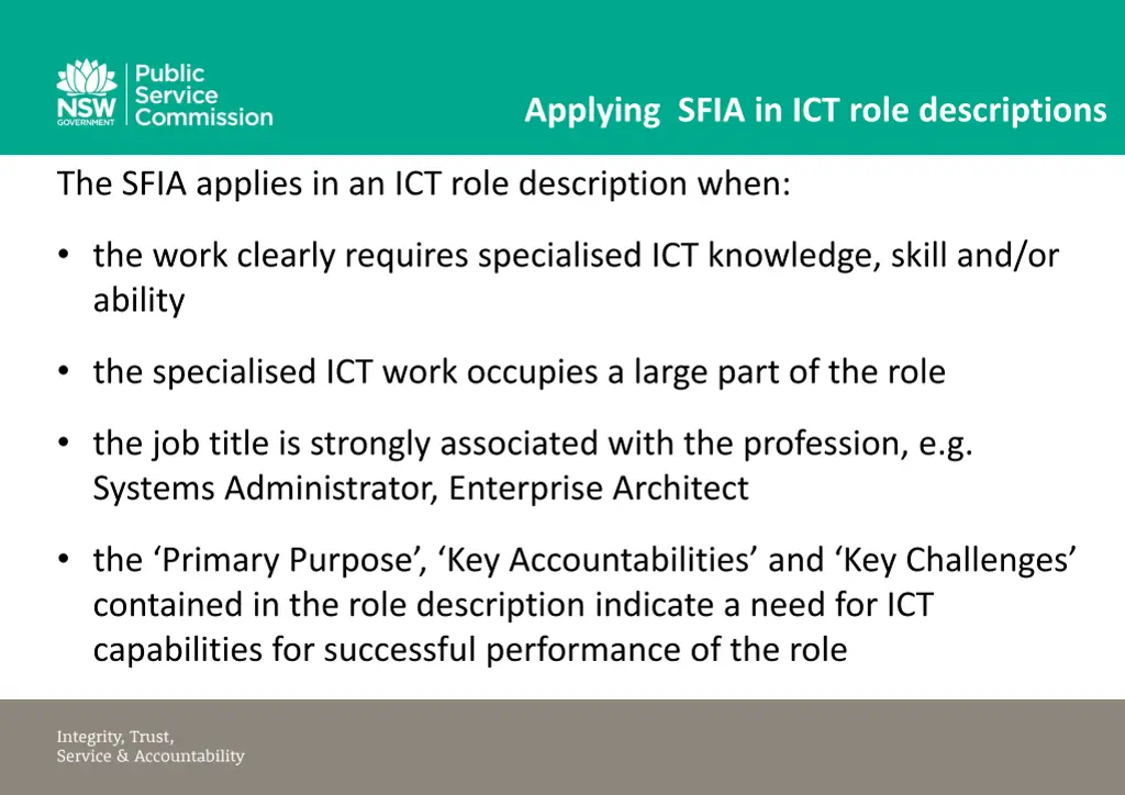 applying sfia in ict role descriptions