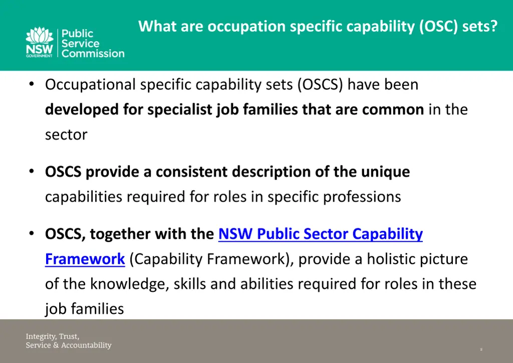 what are occupation specific capability osc sets