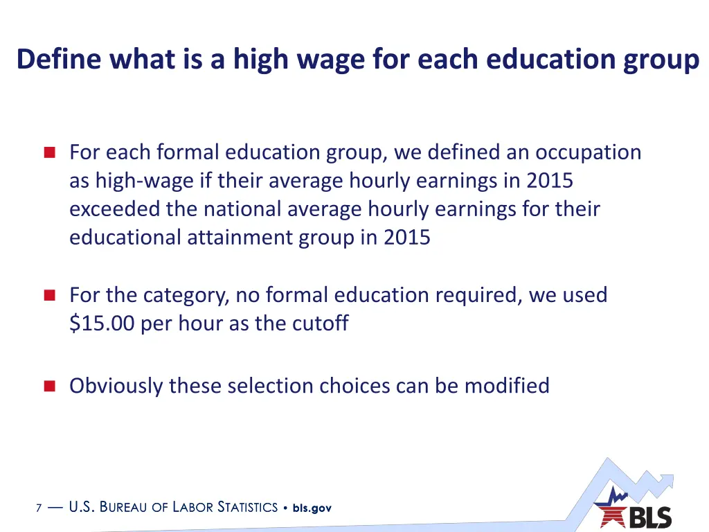 define what is a high wage for each education