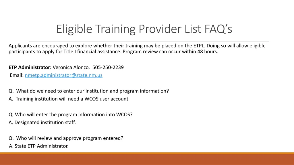 eligible training provider list faq s