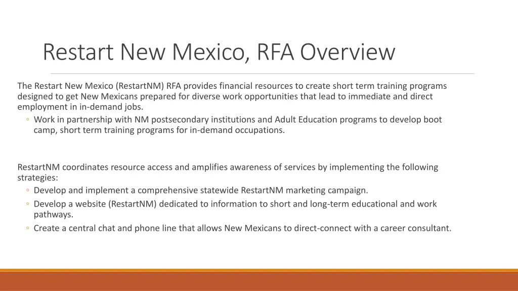 restart new mexico rfa overview