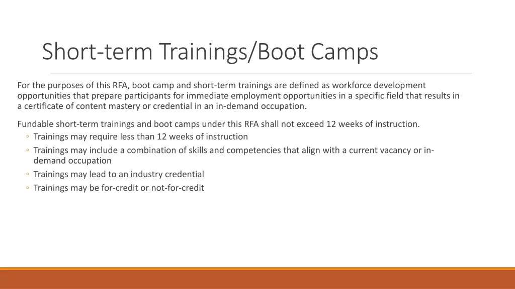 short term trainings boot camps