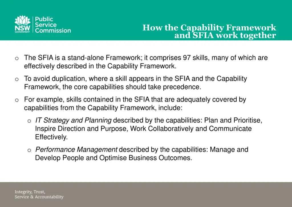 how the capability framework and sfia work