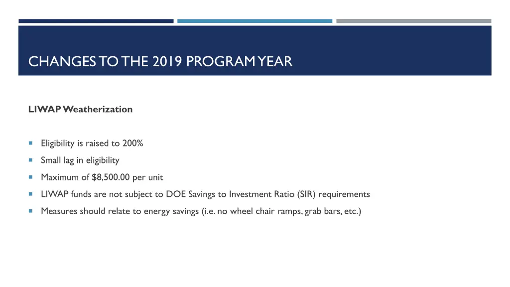 changes to the 2019 program year 1
