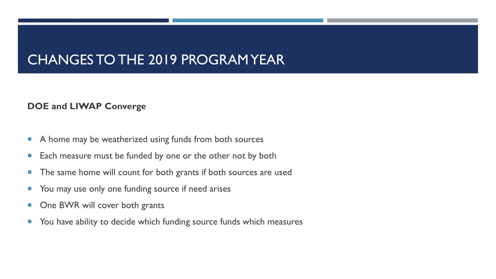 changes to the 2019 program year