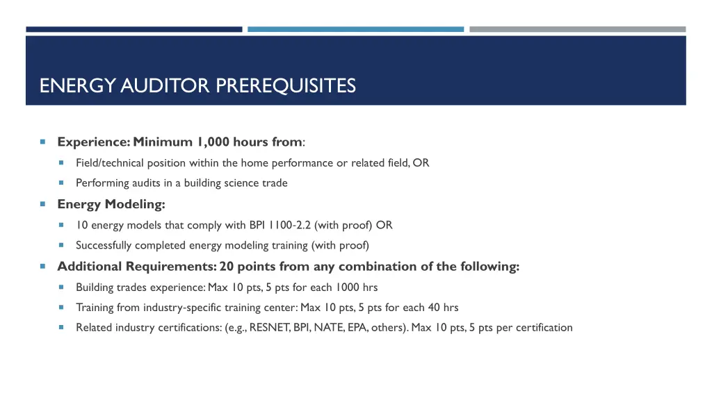 energy auditor prerequisites