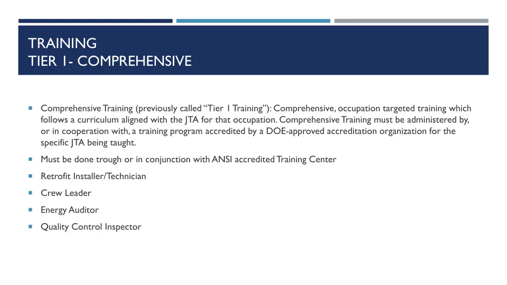 training tier 1 comprehensive
