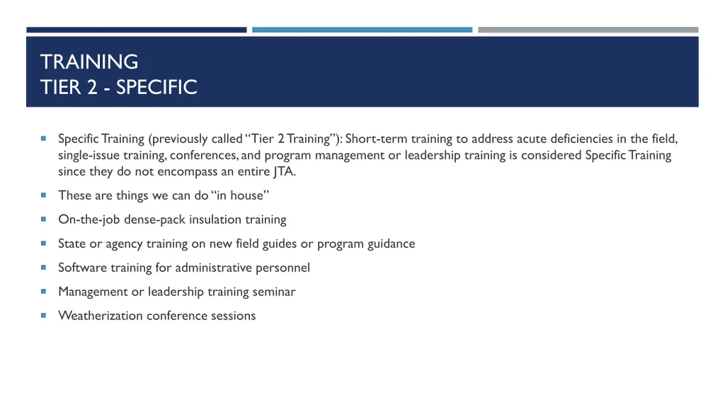 training tier 2 specific