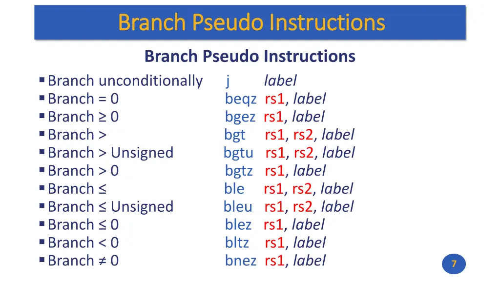 branch pseudo instructions branch pseudo