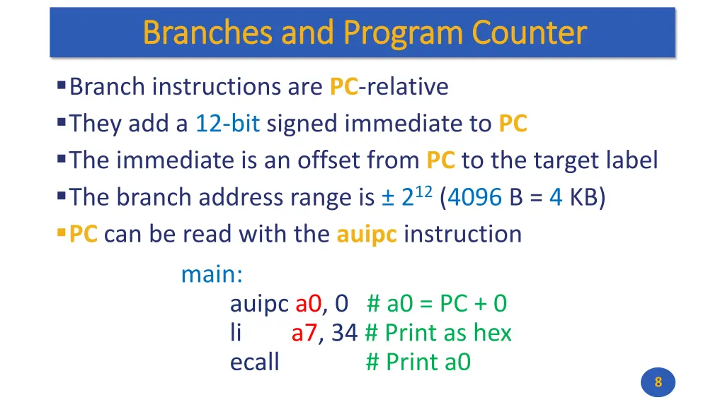 branches and program counter branches and program