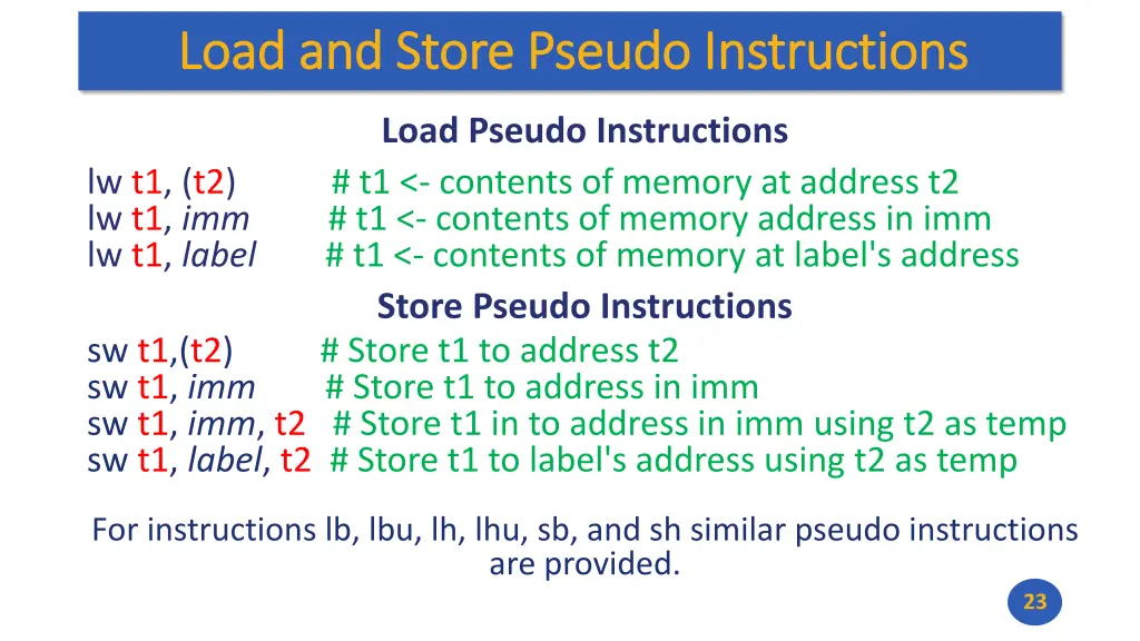 load and store pseudo instructions load and store
