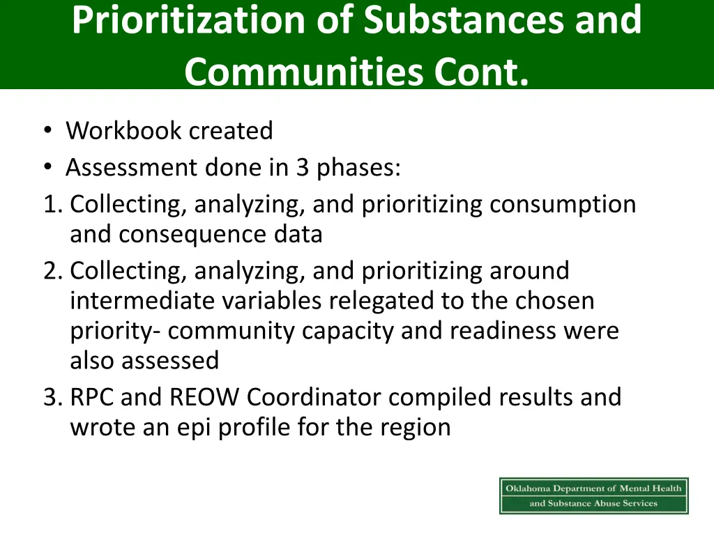 prioritization of substances and communities cont