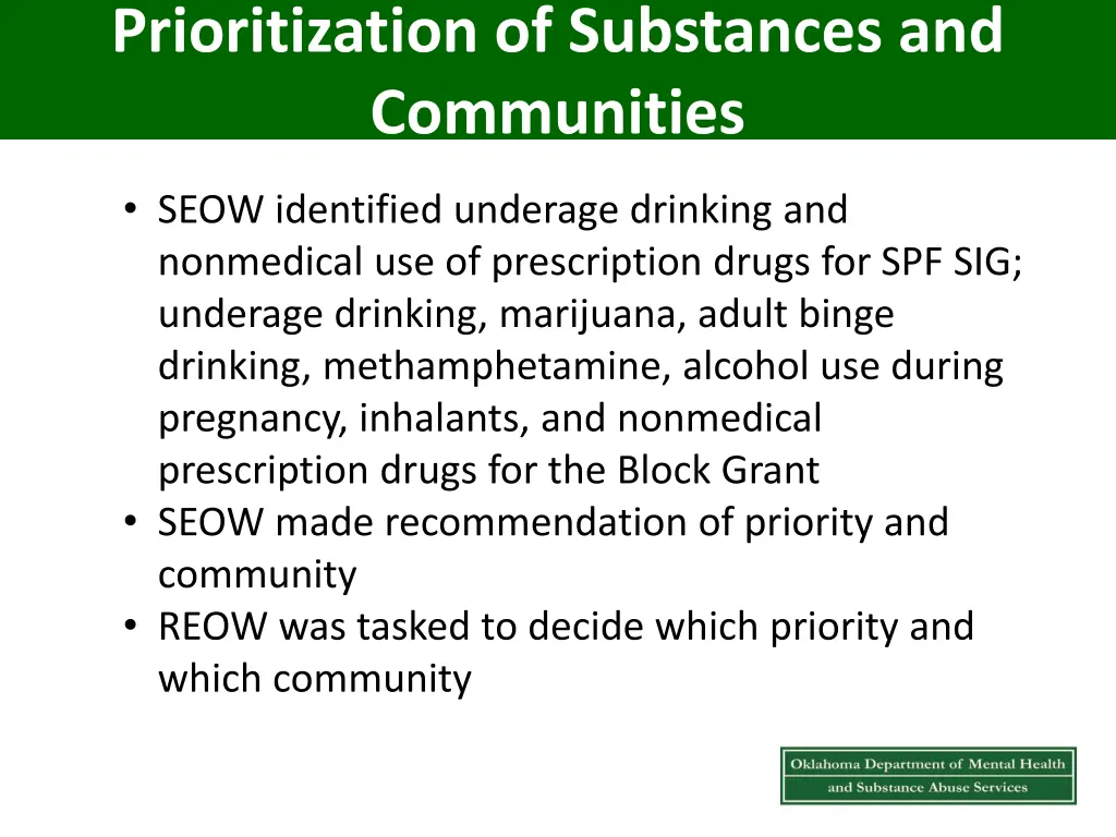 prioritization of substances and communities