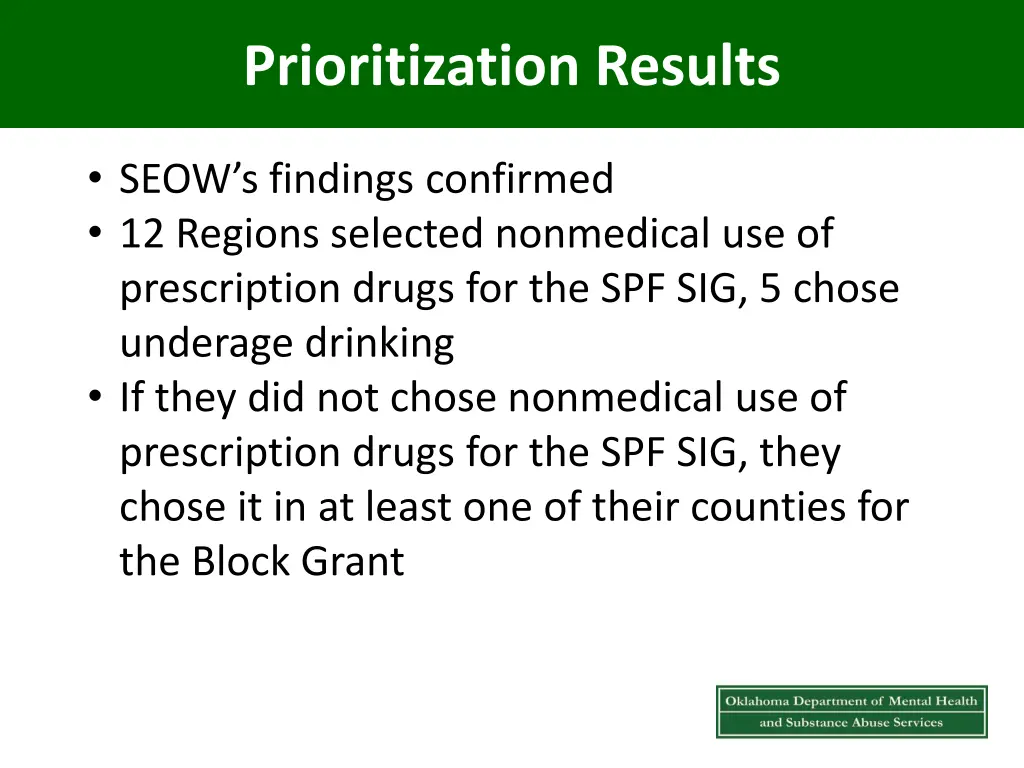 prioritization results